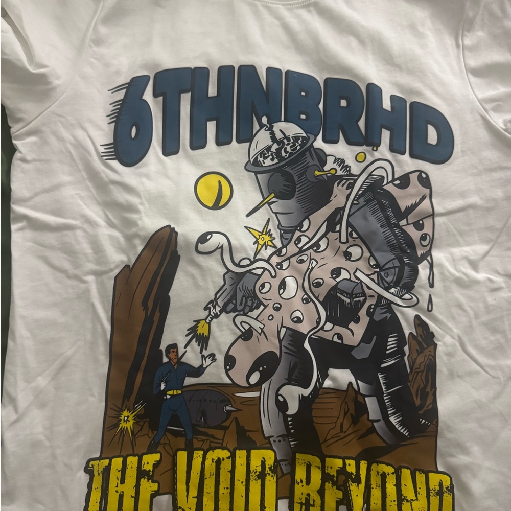 White Graphic Tee with Robot Design